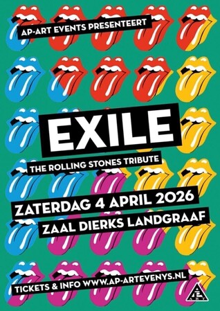 Zaterdag 4 april 2026 - ROLLING STONES TRIBUTE - EXILE + support - Zaal Dierks Landgraaf - Aanvang 20.00 u 